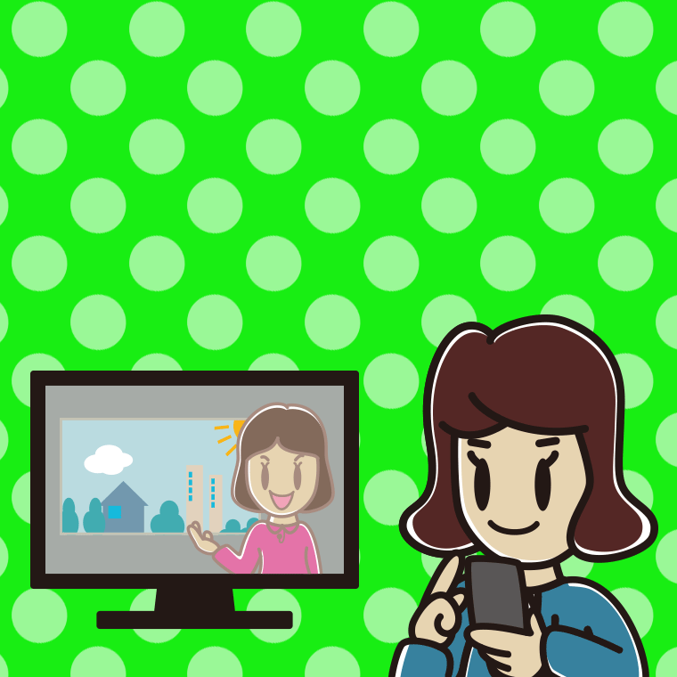 テレビを見ながらスマホを使う女子高校生のイラスト【色、背景あり】PNG