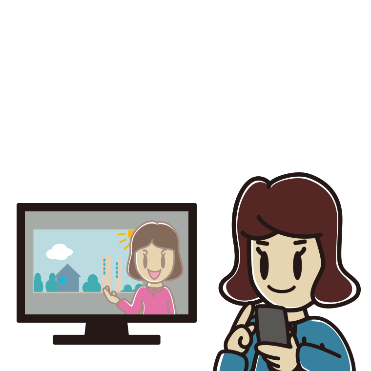 テレビを見ながらスマホを使う女子高校生のイラスト【色あり、背景なし】透過PNG