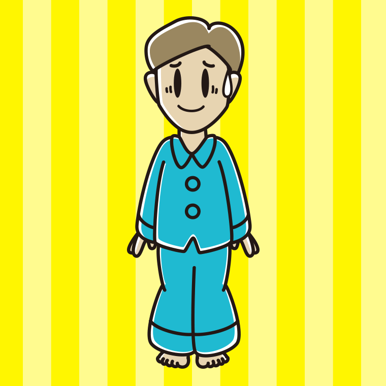 苦笑いするパジャマの男性のイラスト【色、背景あり】PNG