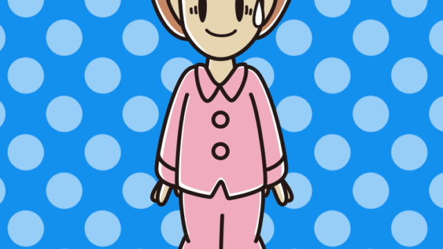 苦笑いするパジャマの女性のイラスト【色、背景あり】PNG