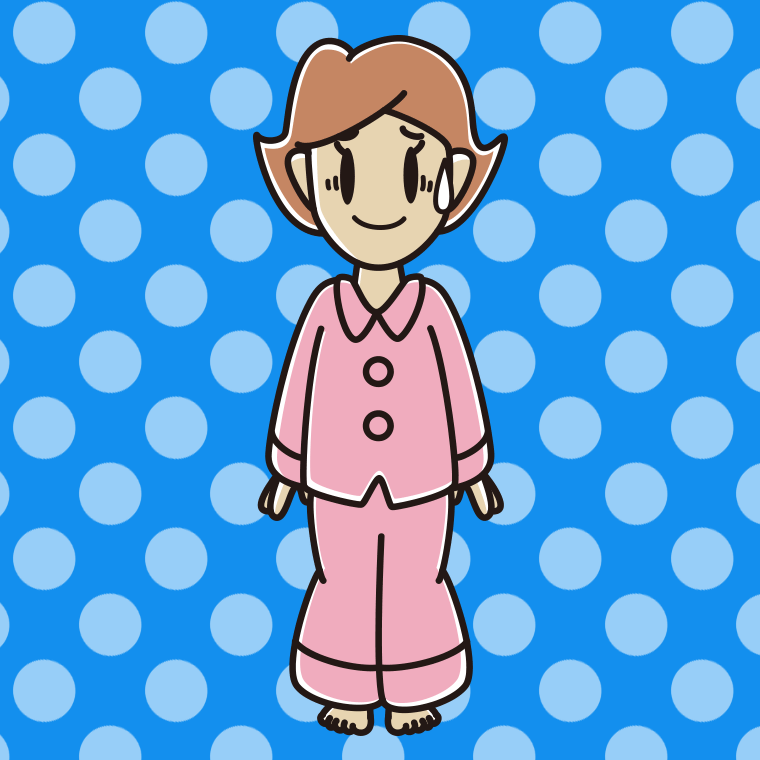 苦笑いするパジャマの女性のイラスト【色、背景あり】PNG