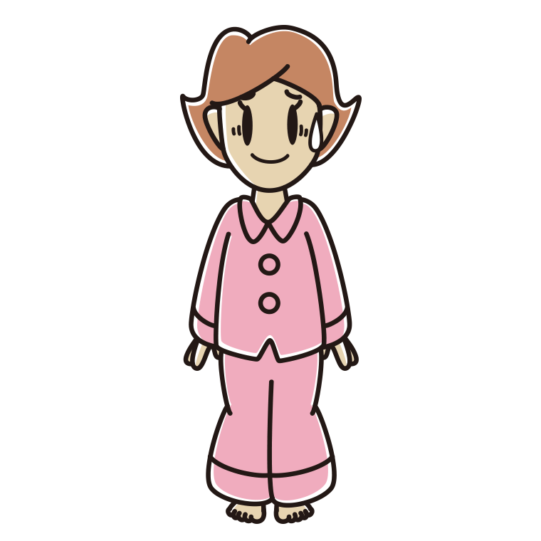 苦笑いするパジャマの女性のイラスト【色あり、背景なし】透過PNG