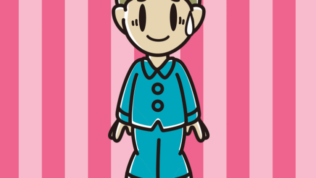 苦笑いするパジャマの小学生男子のイラスト【色、背景あり】PNG