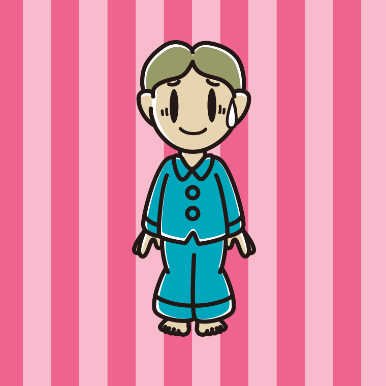 苦笑いするパジャマの小学生男子のイラスト【色、背景あり】PNG