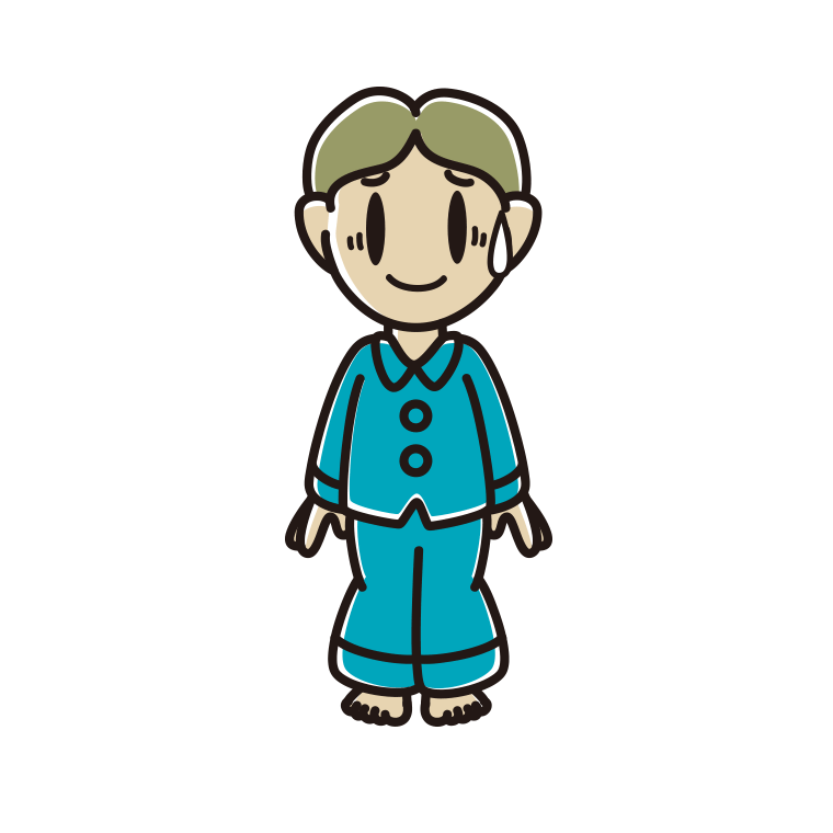 苦笑いするパジャマの小学生男子のイラスト【色あり、背景なし】透過PNG