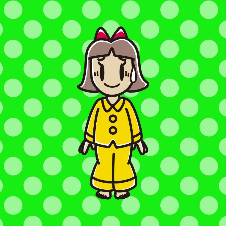苦笑いするパジャマの小学生女子のイラスト【色、背景あり】PNG