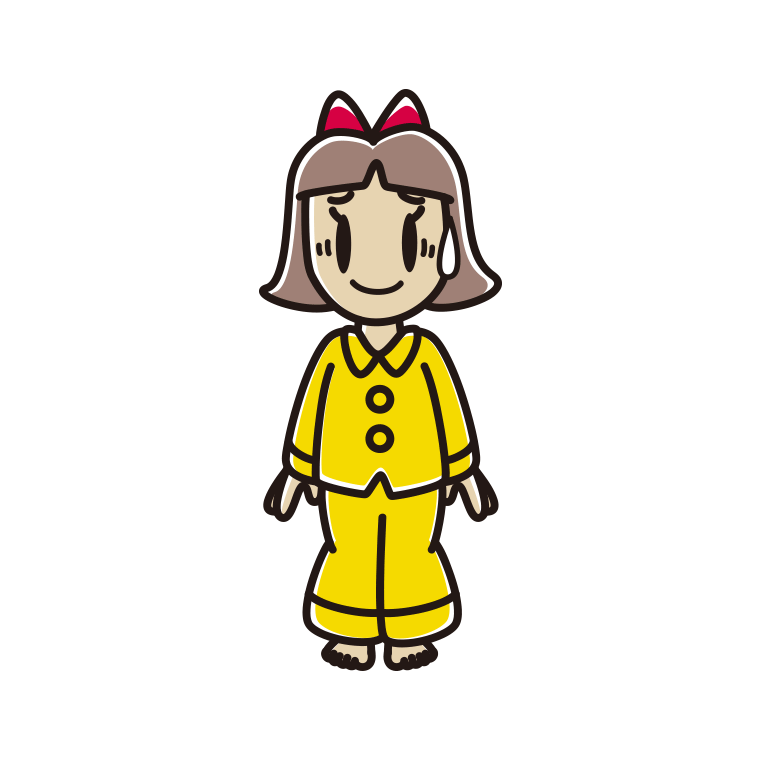 苦笑いするパジャマの小学生女子のイラスト【色あり、背景なし】透過PNG