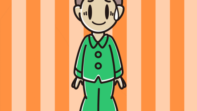 苦笑いするパジャマの男子中学生のイラスト【色、背景あり】PNG