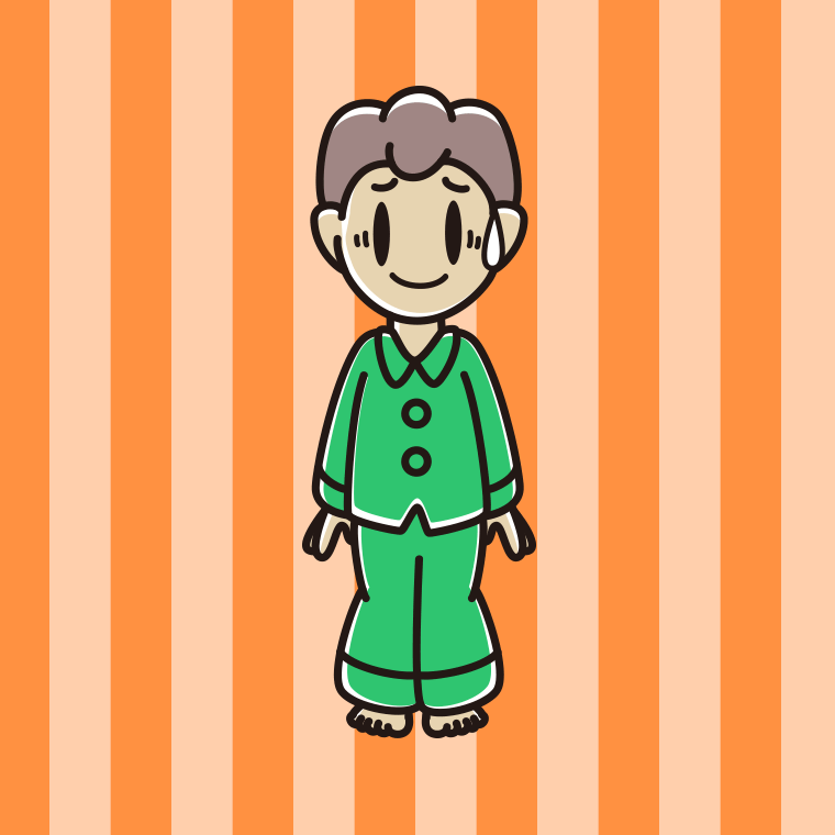 苦笑いするパジャマの男子中学生のイラスト【色、背景あり】PNG
