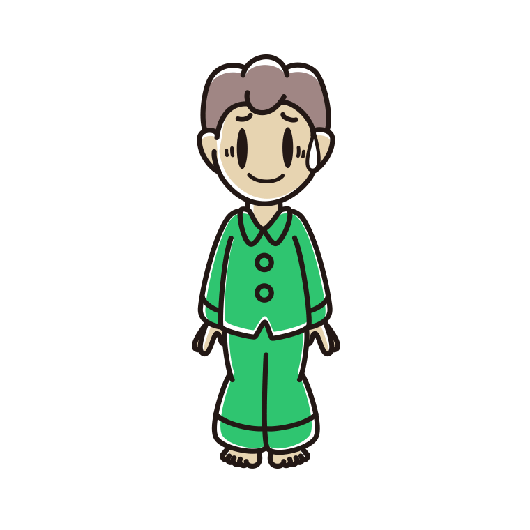 苦笑いするパジャマの男子中学生のイラスト【色あり、背景なし】透過PNG