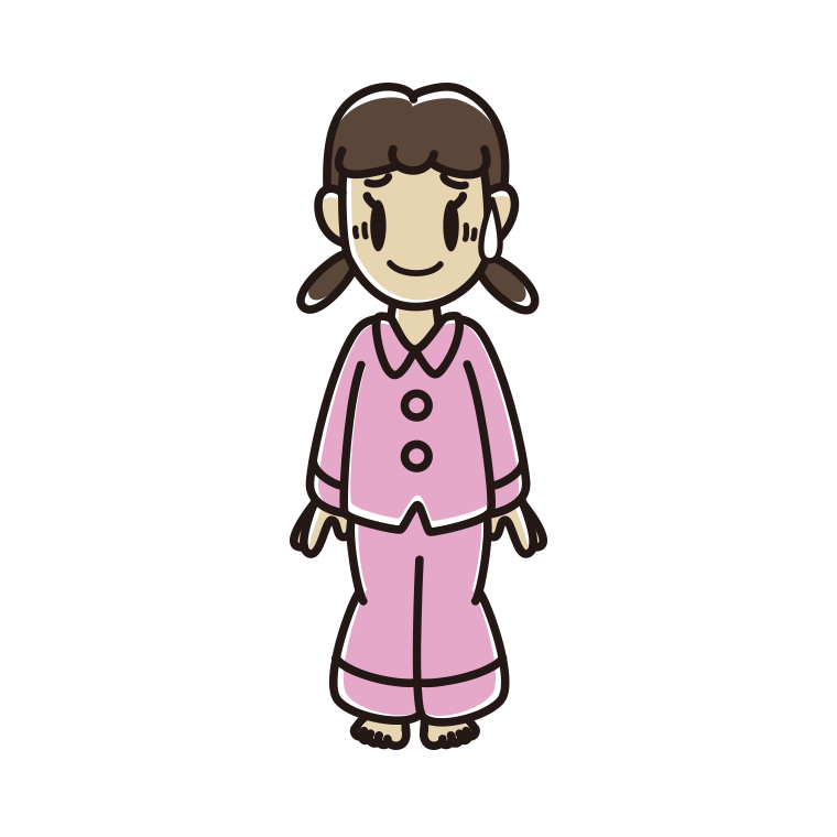 苦笑いするパジャマの女子中学生のイラスト【色あり、背景なし】透過PNG
