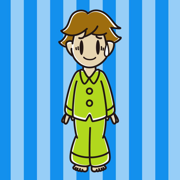 苦笑いするパジャマの男子高校生のイラスト【色、背景あり】PNG