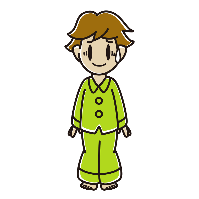 苦笑いするパジャマの男子高校生のイラスト【色あり、背景なし】透過PNG