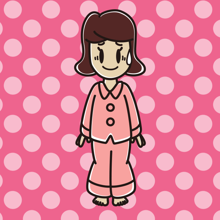 苦笑いするパジャマの女子高校生のイラスト【色、背景あり】PNG