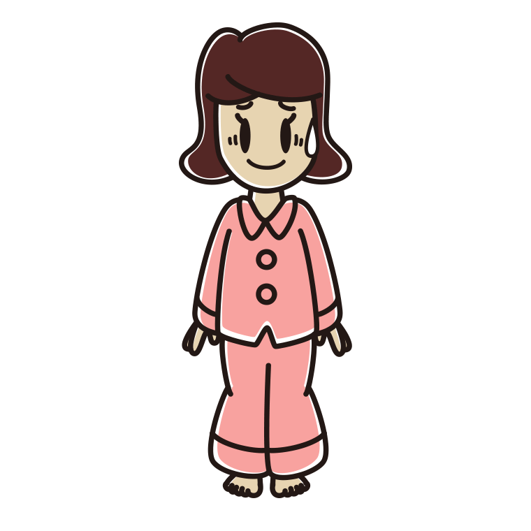 苦笑いするパジャマの女子高校生のイラスト【色あり、背景なし】透過PNG