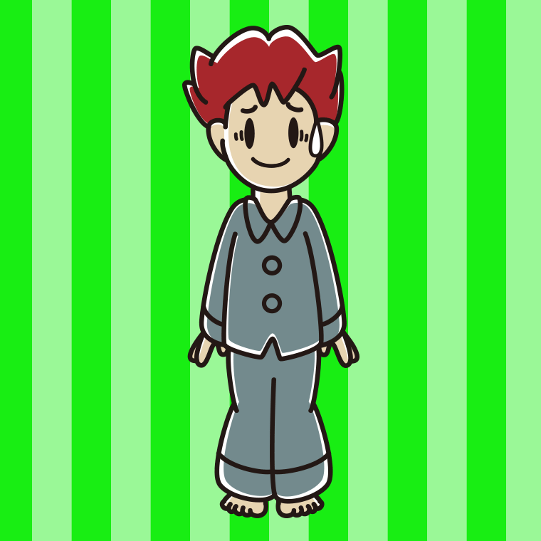 苦笑いするパジャマの男子大学生のイラスト【色、背景あり】PNG
