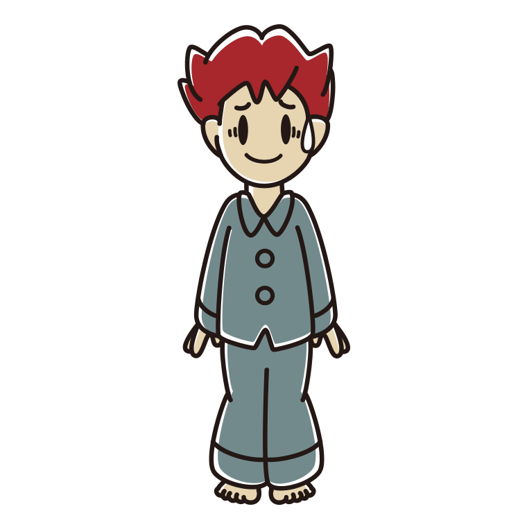 苦笑いするパジャマの男子大学生のイラスト【色あり、背景なし】透過PNG