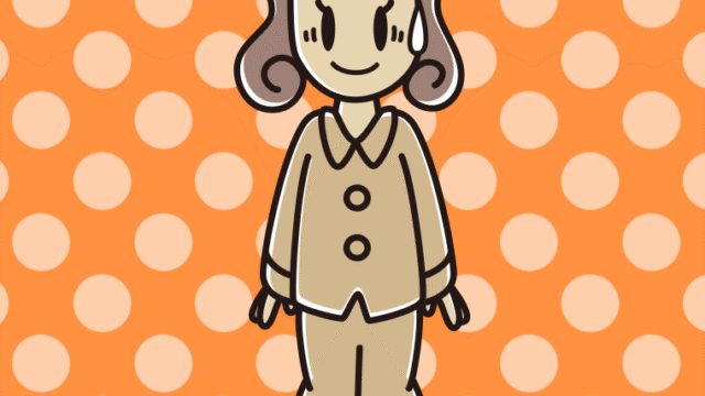 苦笑いするパジャマの女子大学生のイラスト【色、背景あり】PNG