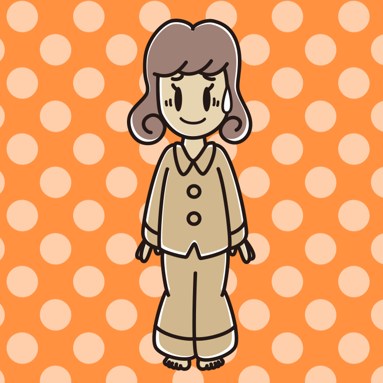 苦笑いするパジャマの女子大学生のイラスト【色、背景あり】PNG