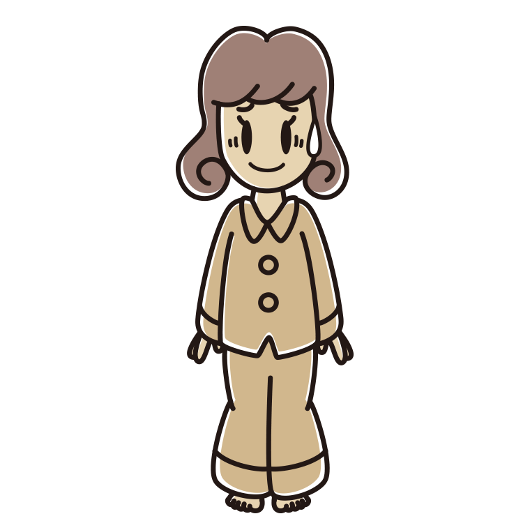 苦笑いするパジャマの女子大学生のイラスト【色あり、背景なし】透過PNG