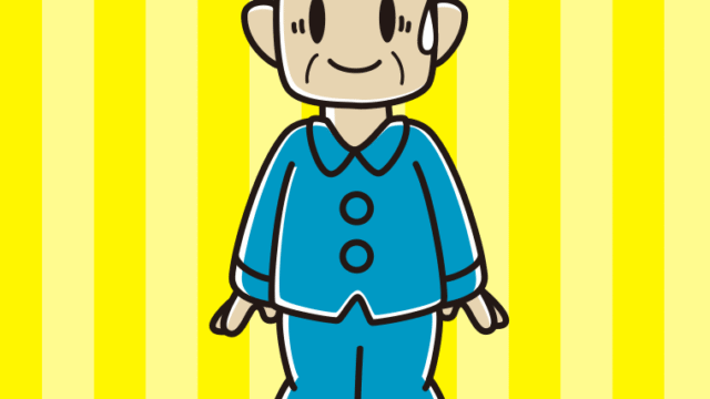 苦笑いするパジャマのおじさんのイラスト【色、背景あり】PNG