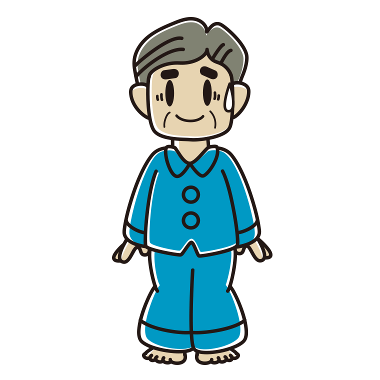 苦笑いするパジャマのおじさんのイラスト【色あり、背景なし】透過PNG
