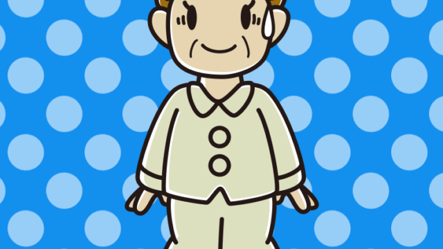 苦笑いするパジャマのおばさんのイラスト【色、背景あり】PNG