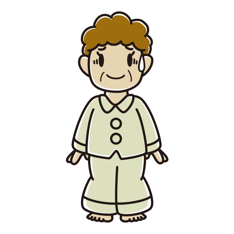 苦笑いするパジャマのおばさんのイラスト【色あり、背景なし】透過PNG