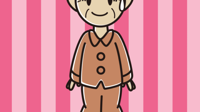 苦笑いするパジャマのおじいさんのイラスト【色、背景あり】PNG