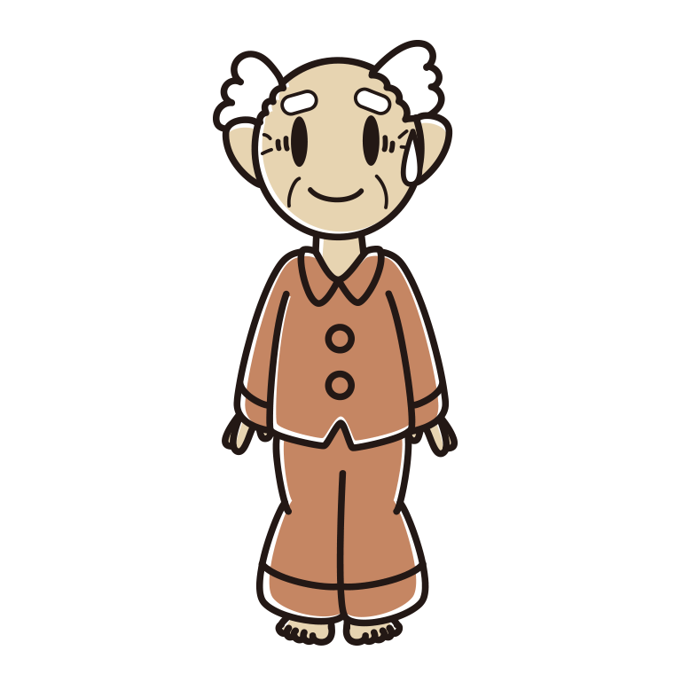 苦笑いするパジャマのおじいさんのイラスト【色あり、背景なし】透過PNG