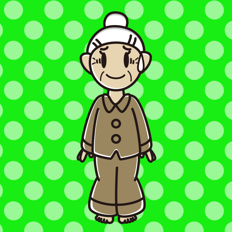 苦笑いするパジャマのおばあさんのイラスト【色、背景あり】PNG