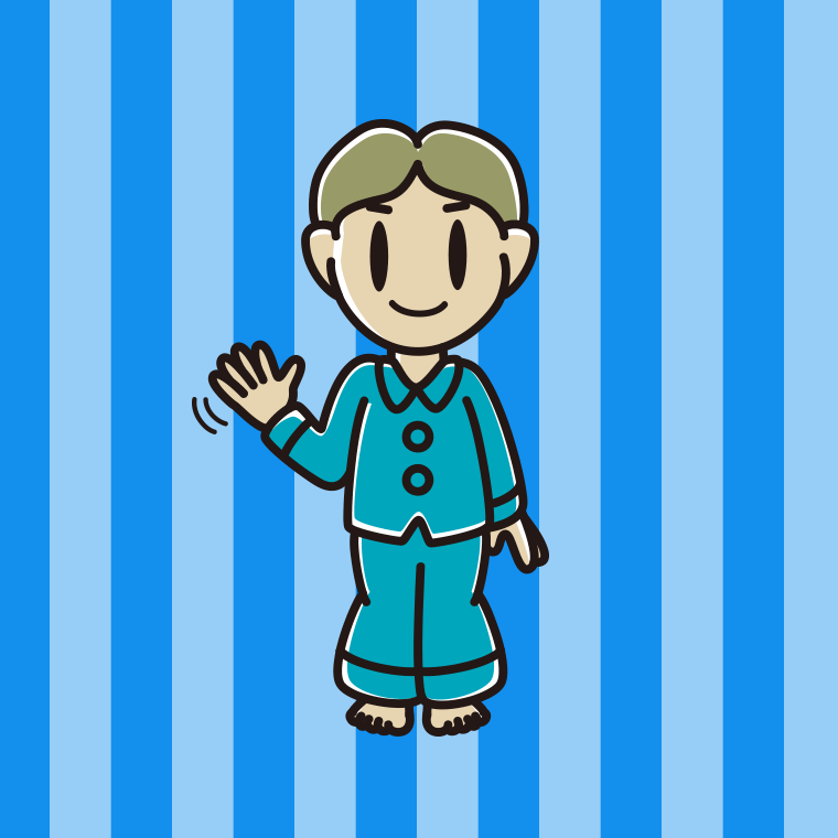 手を振るパジャマの小学生男子のイラスト【色、背景あり】PNG
