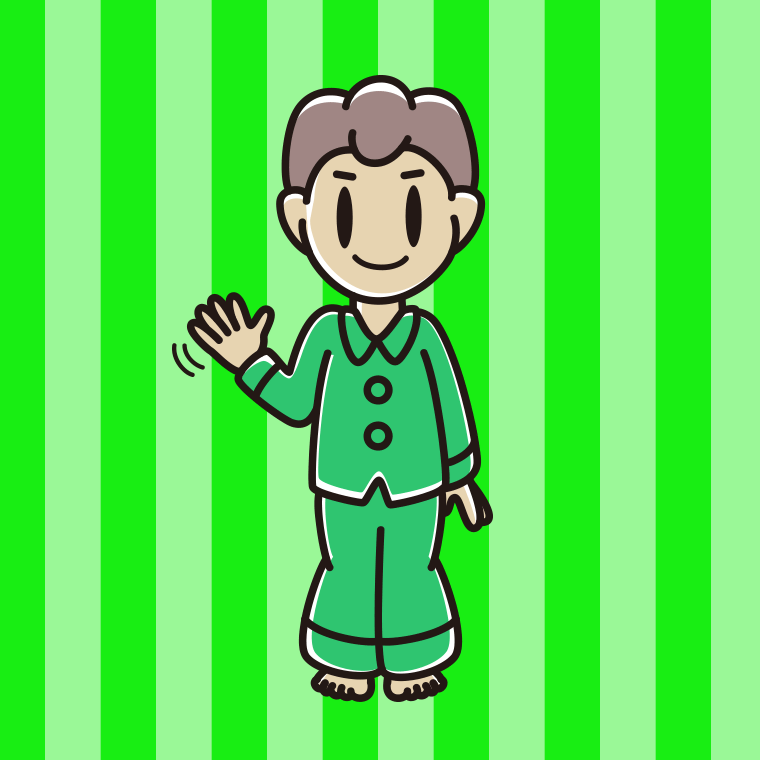 手を振るパジャマの男子中学生のイラスト【色、背景あり】PNG