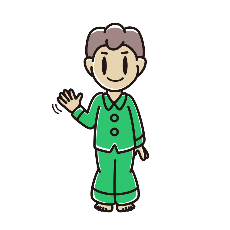 手を振るパジャマの男子中学生のイラスト【色あり、背景なし】透過PNG