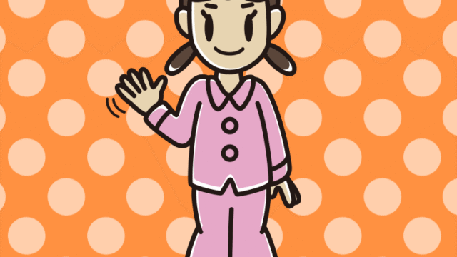 手を振るパジャマの女子中学生のイラスト【色、背景あり】PNG