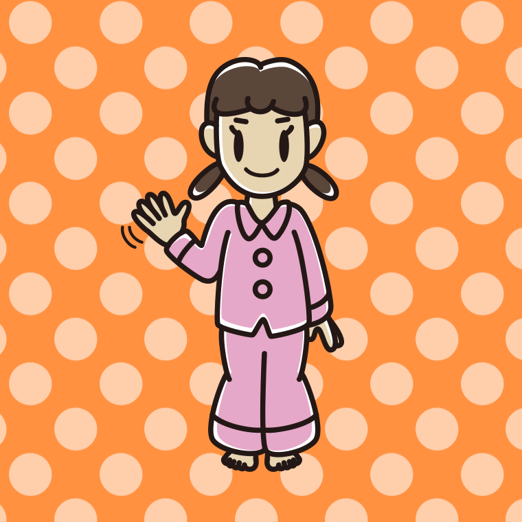 手を振るパジャマの女子中学生のイラスト【色、背景あり】PNG