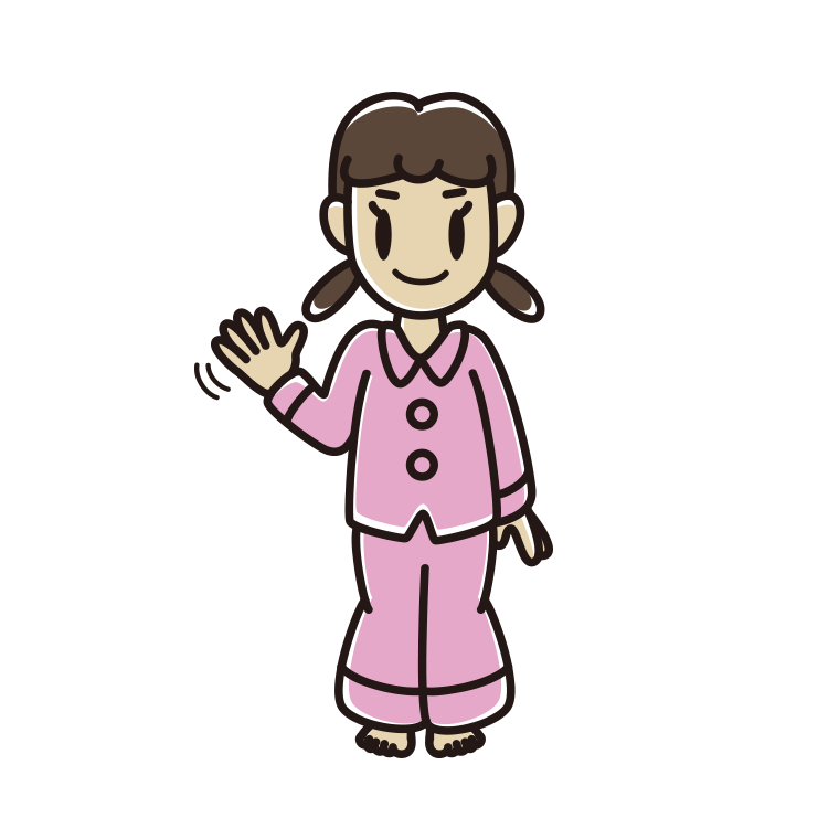 手を振るパジャマの女子中学生のイラスト【色あり、背景なし】透過PNG