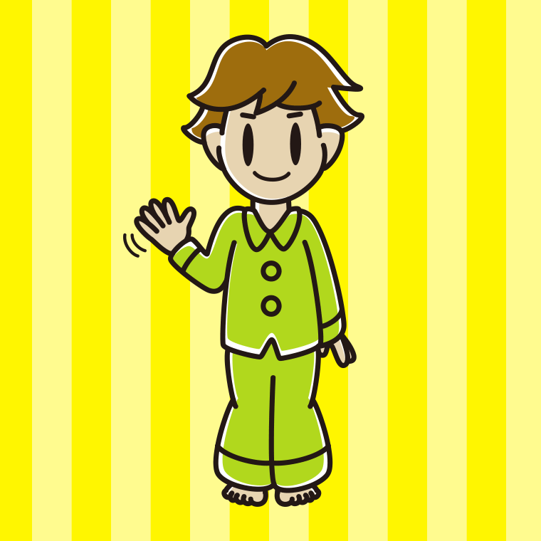 手を振るパジャマの男子高校生のイラスト【色、背景あり】PNG