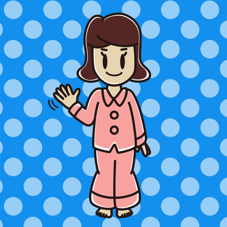 手を振るパジャマの女子高校生のイラスト【色、背景あり】PNG