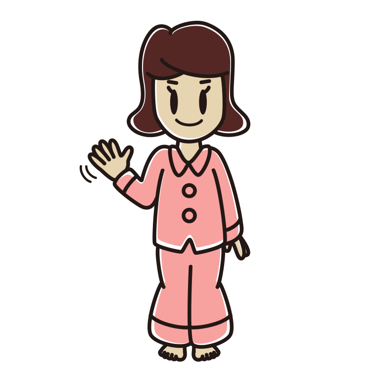 手を振るパジャマの女子高校生のイラスト【色あり、背景なし】透過PNG