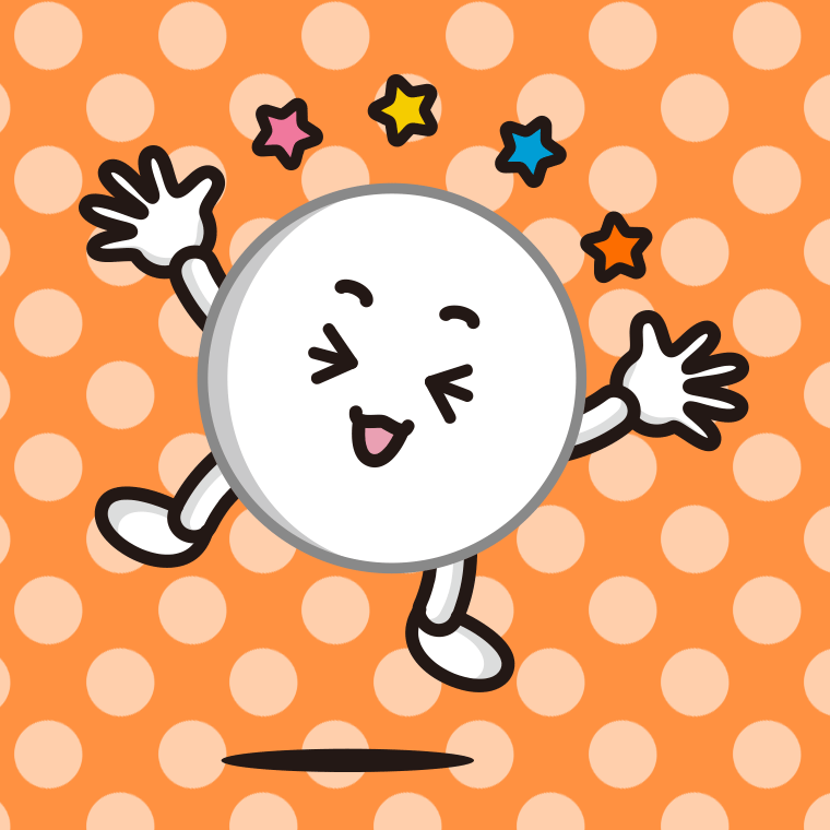 喜ぶピンポン玉ちゃんのイラスト【色、背景あり】PNG