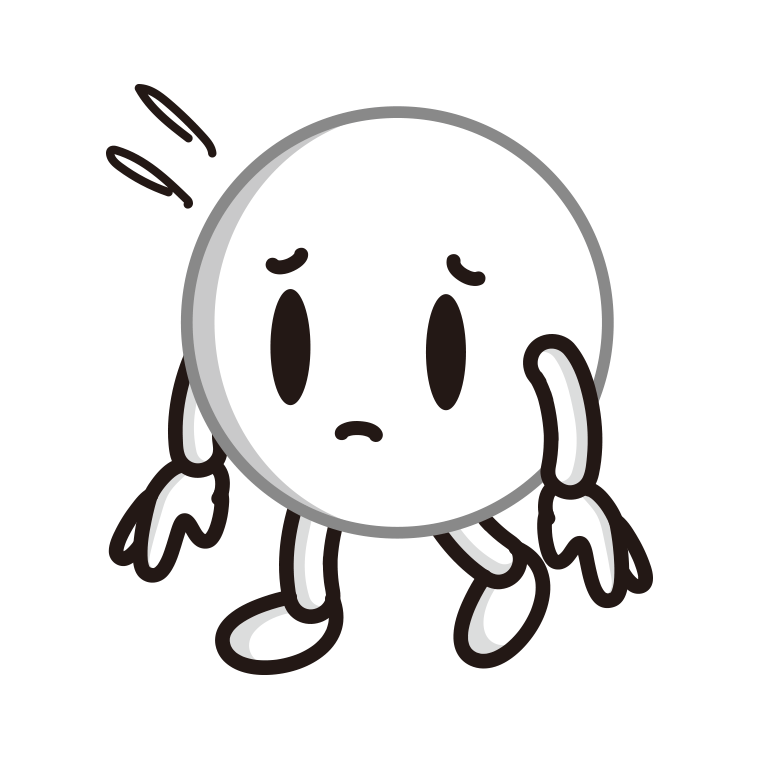 悲しそうなピンポン玉ちゃんのイラスト【色あり、背景なし】透過PNG