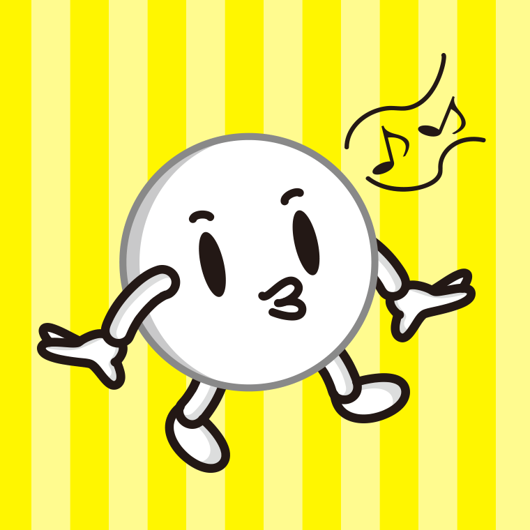 口笛を吹くピンポン玉ちゃんのイラスト【色、背景あり】PNG