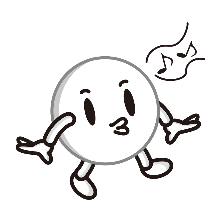 口笛を吹くピンポン玉ちゃんのイラスト【色あり、背景なし】透過PNG