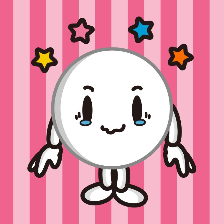 ジーンとするピンポン玉ちゃんのイラスト【色、背景あり】PNG