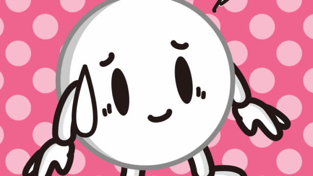 苦笑いするピンポン玉ちゃんのイラスト【色、背景あり】PNG