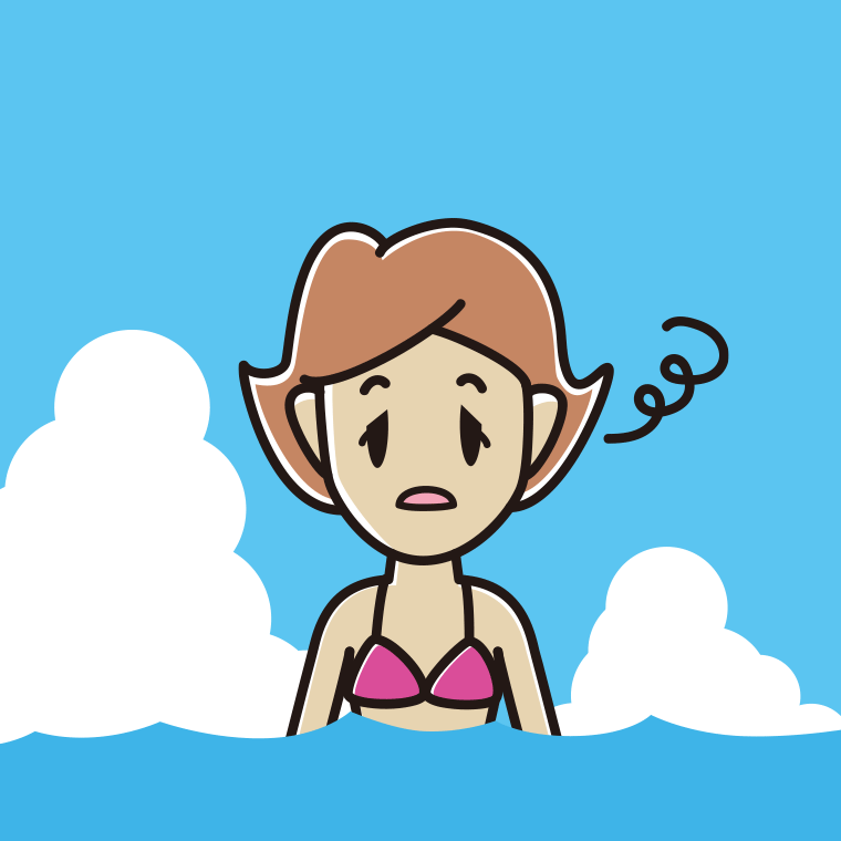 海に入ってぼーっとする女性のイラスト【色、背景あり】PNG