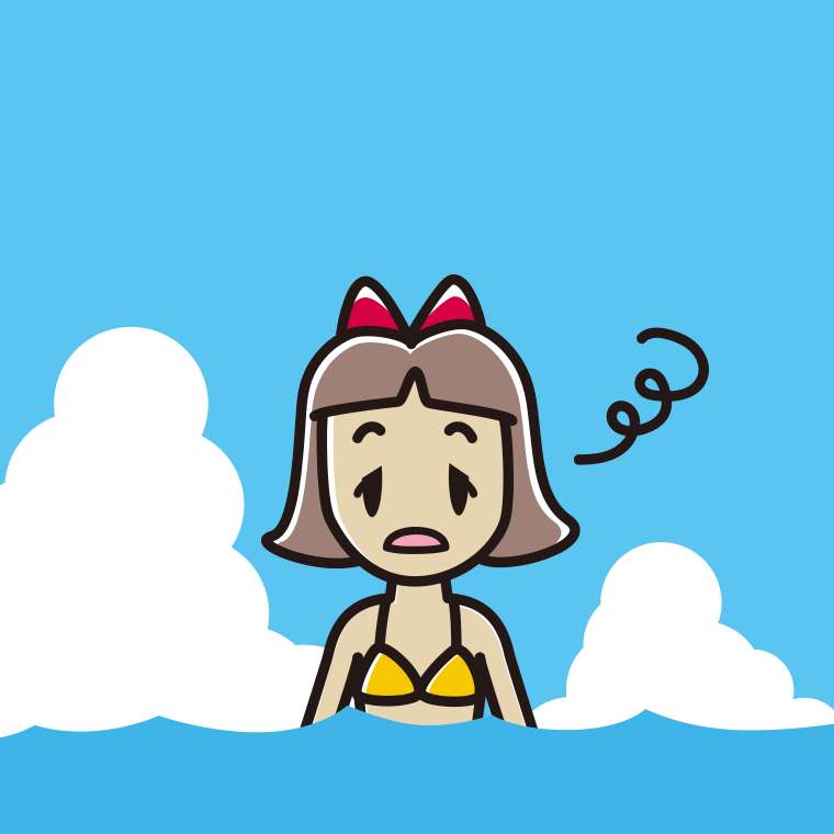 海に入ってぼーっとする小学生女子のイラスト【色、背景あり】PNG