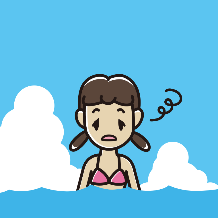 海に入ってぼーっとする女子中学生のイラスト【色、背景あり】PNG