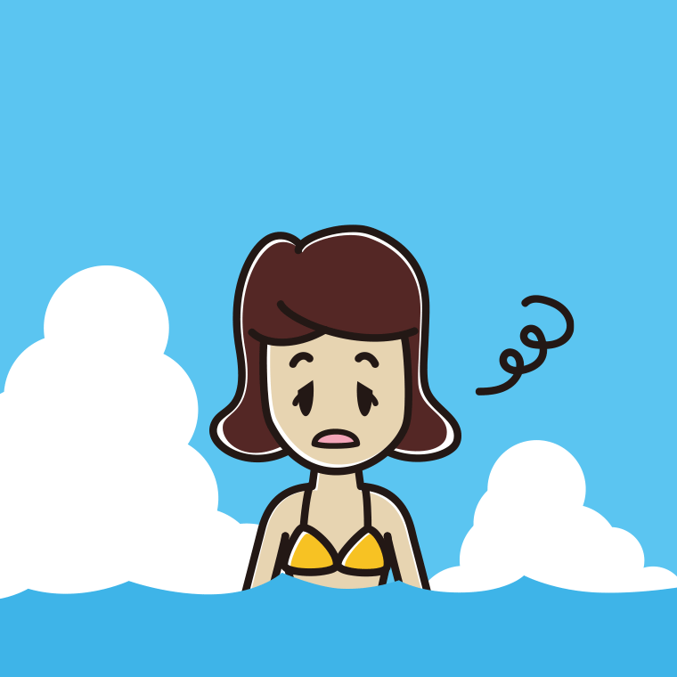 海に入ってぼーっとする女子高校生のイラスト【色、背景あり】PNG